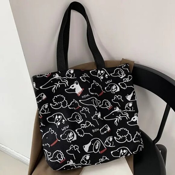 Adorable Fur Baby Dog Print Canvas Tote - Picture 1 of 4